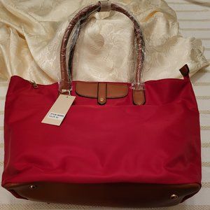 New Hanna Grace Red Nylon Shoulder Bag with Leather